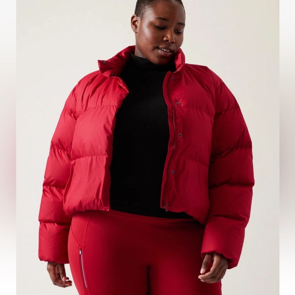 $200 New Athleta Red Summit Down Full zip / Snap Jacket - Candy Red - Womens XL - Picture 4 of 14